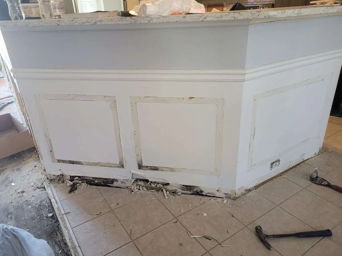 Water damage and mold on kitchen during Storm Damage Restoration in Lewisville